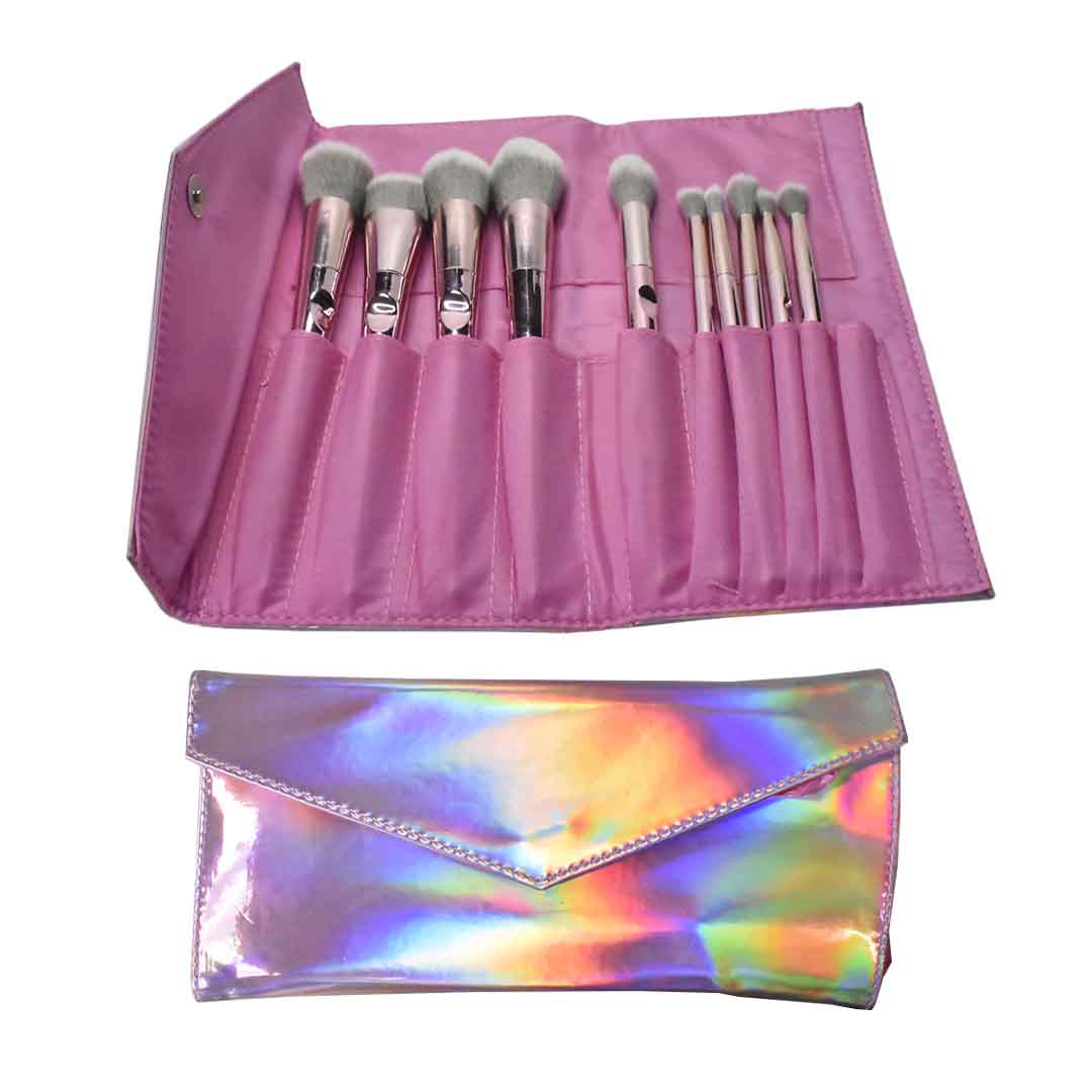 Kit de brochas en estuche rosado metallico 10 unidades
