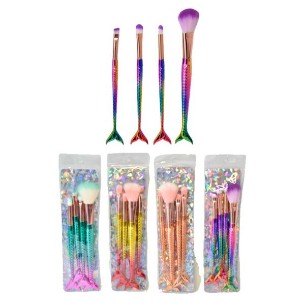Kit de brochas con cola de sirena 4u colores tornasol