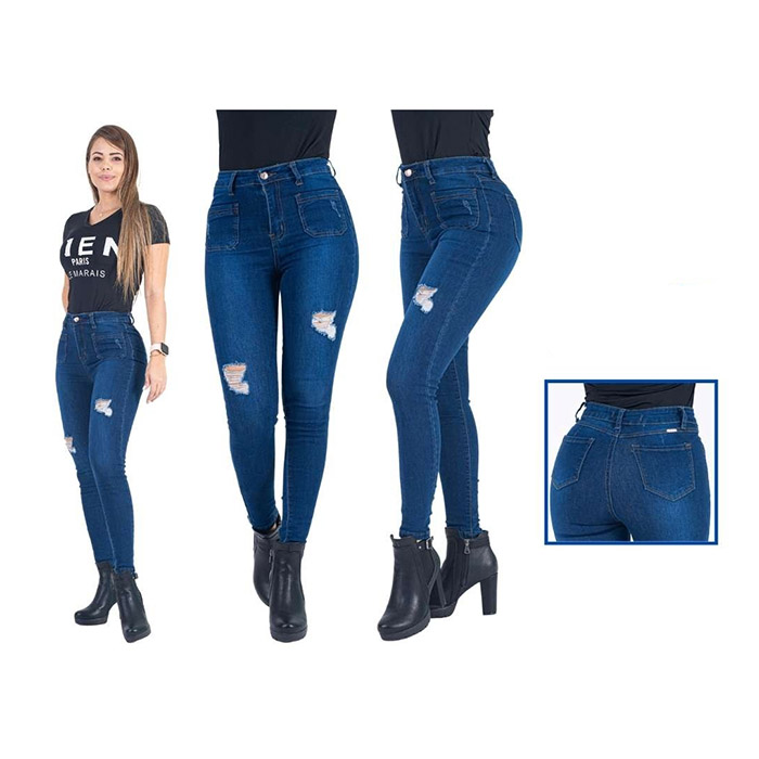 Pantalon xblue color azul con diseño de bolsas cuadradas