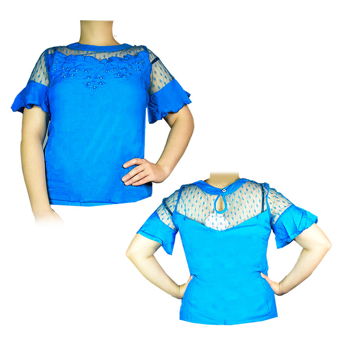 Blusa con encaje de perlas azul