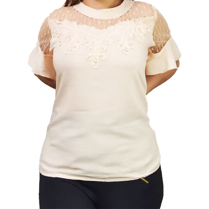 Blusa con encaje de perlas melón