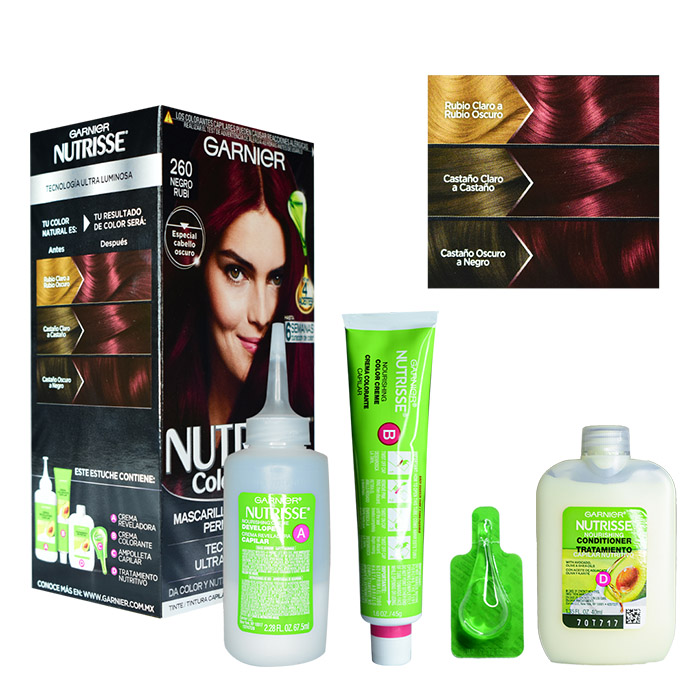 Tinte para cabello garnier nutrisse negro rubí 260