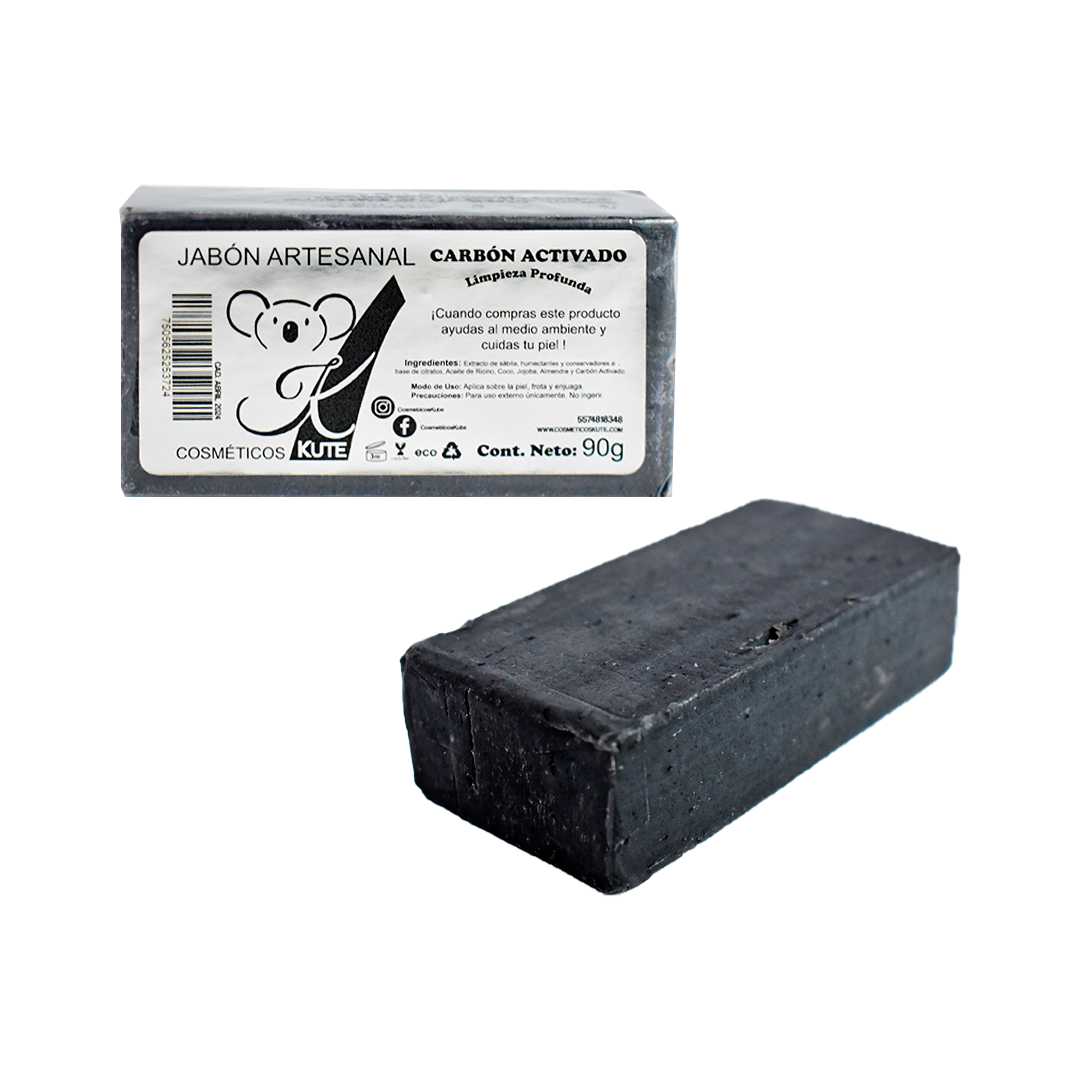 Jabón artesanal cosméticos kute de carbón activado 90g