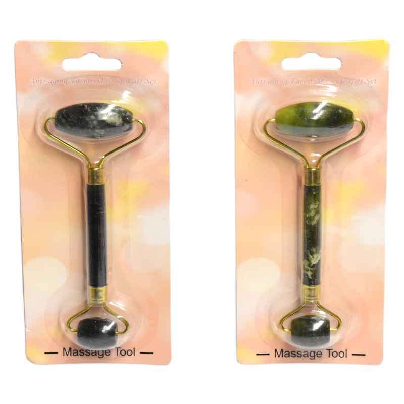 Rodillo masajeador facial doble de jade empaque amarillo