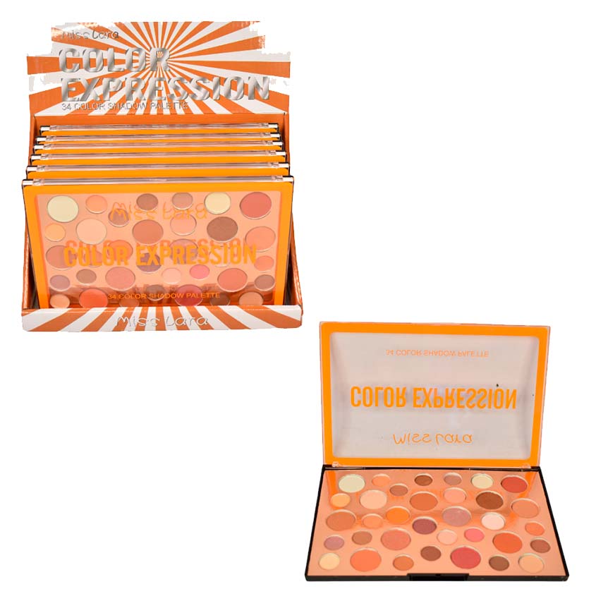 Paleta de sombras Miss Lara 34 colores presentación naranja