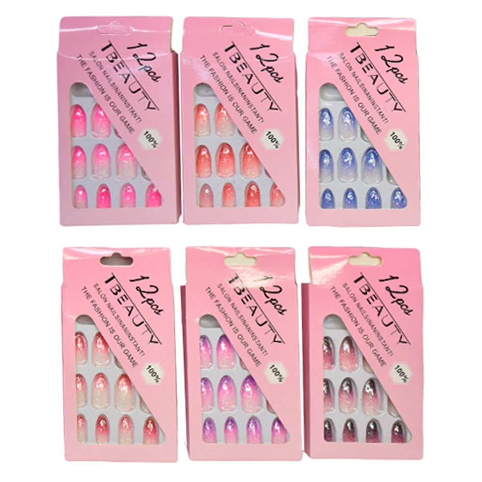 Tip de uñas Tbeauty caja rosada 100% forma de almendra 12u.