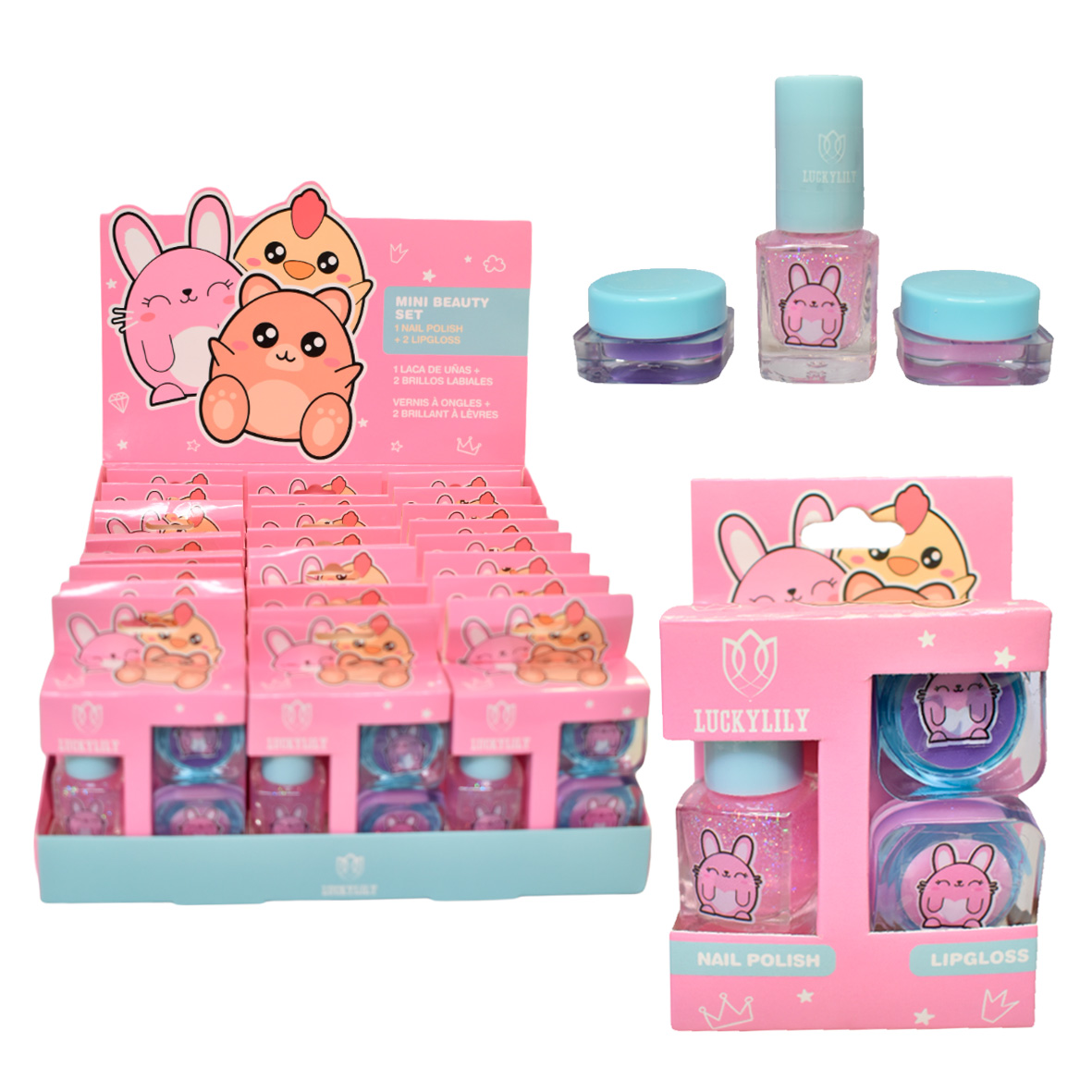 Kit de brillo de uñas, bálsamo y brillo labial 3 en 1 Lucky Lily