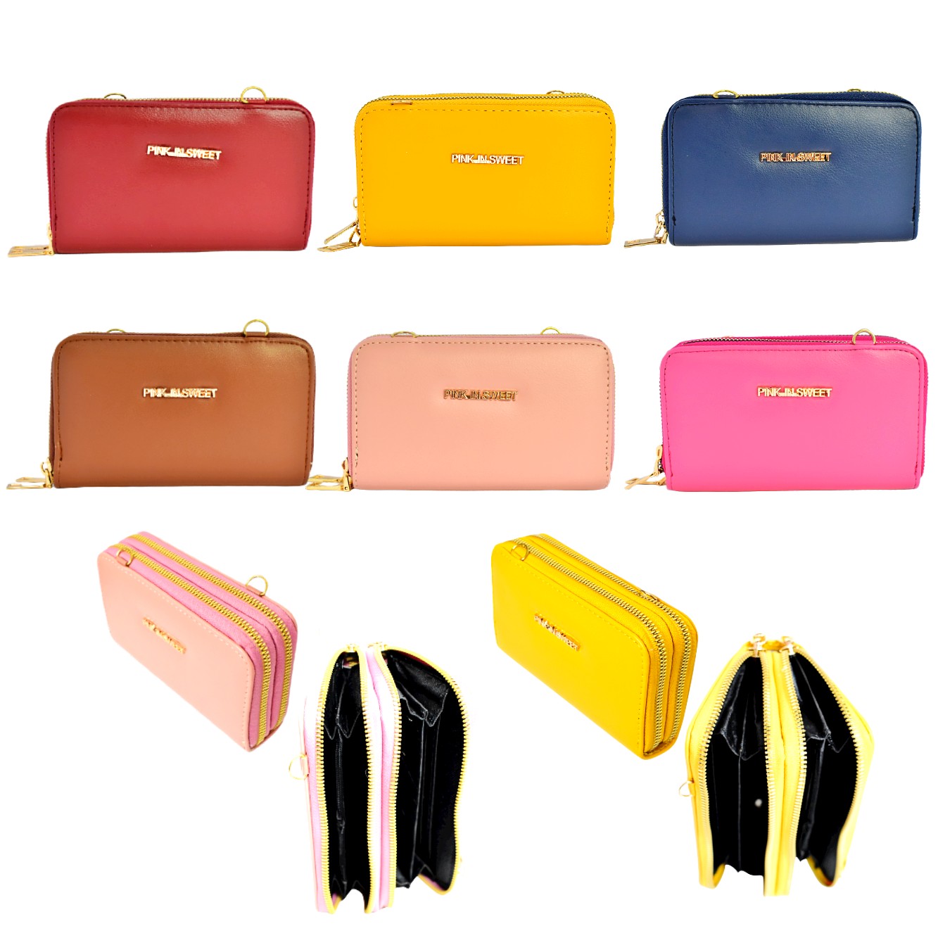 Billetera lisa doble con Broche de pink in sweet