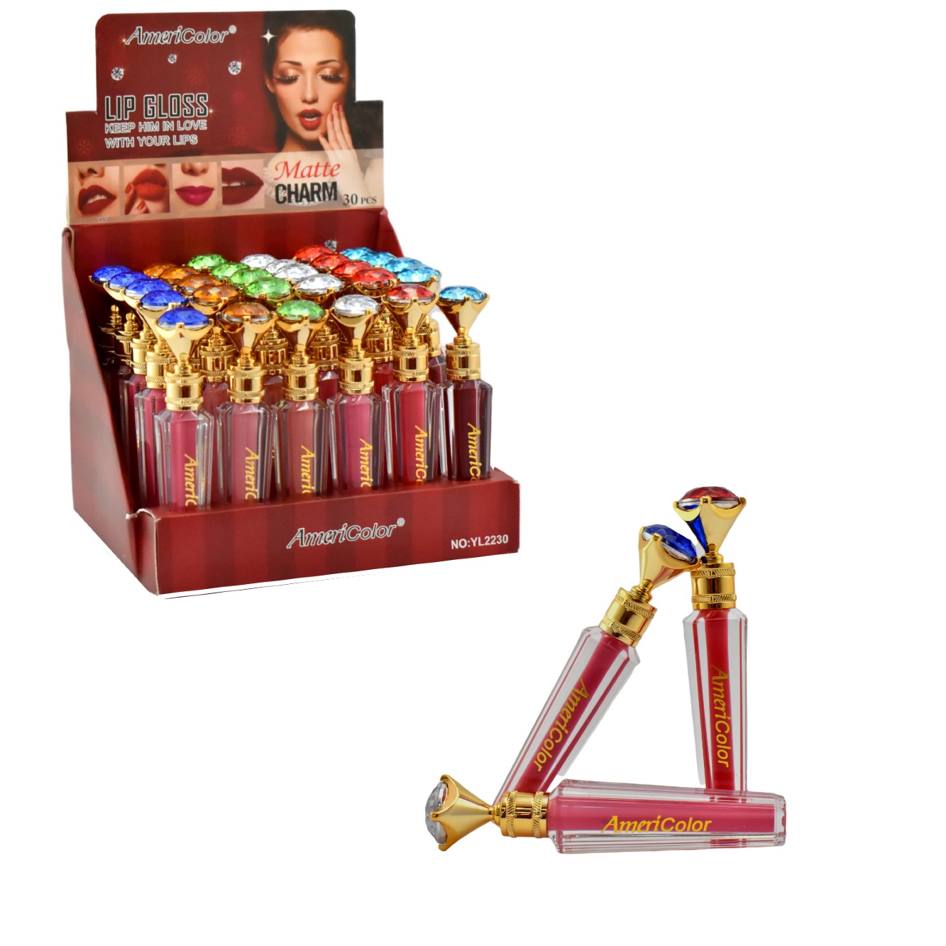 Lip gloss Americolor diseño diamante con dorado