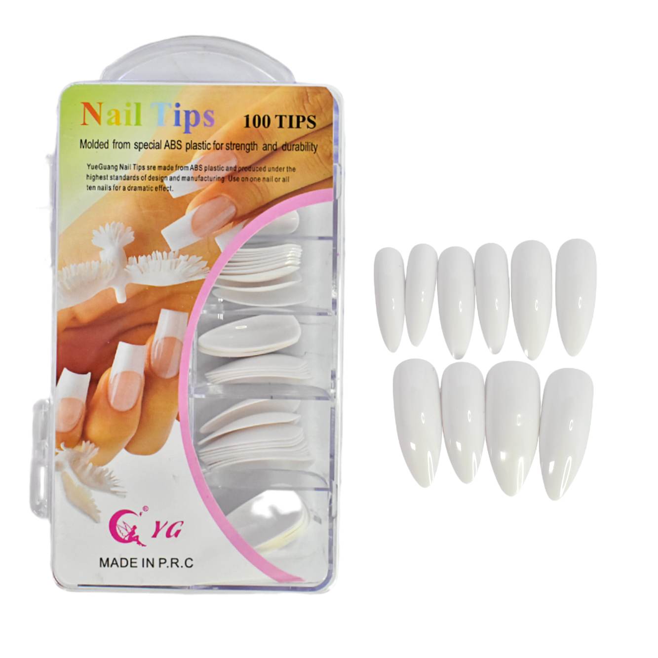 Kit de uñas almendra 100 pcs blanco Nail Tip YG