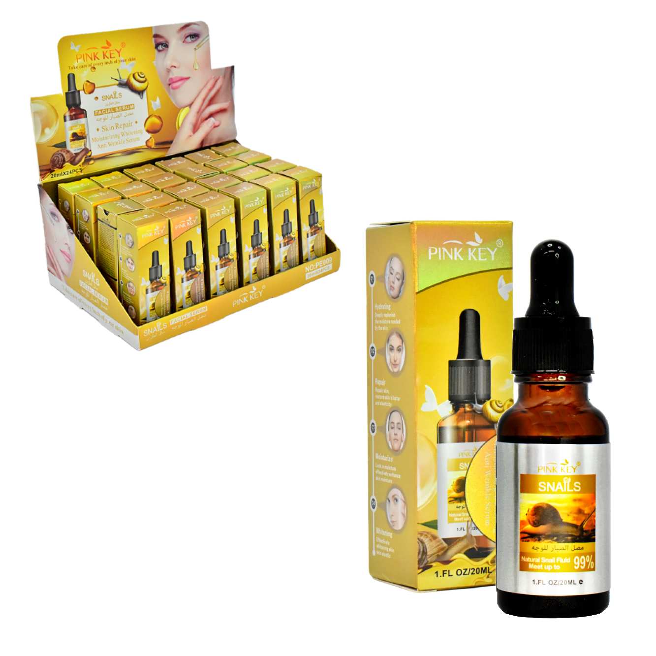 Suero facial con extracto de mucina de caracol Pink Key 20ml