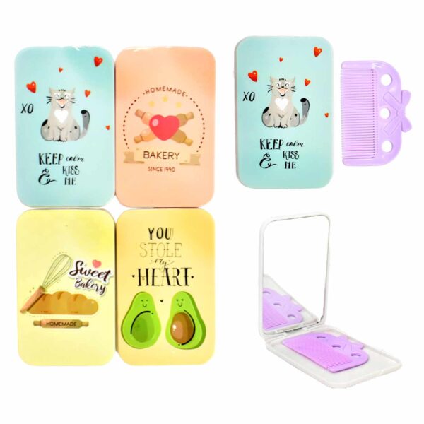 Kit de espejo rectangular y peine en presentación surtida SWEETIE