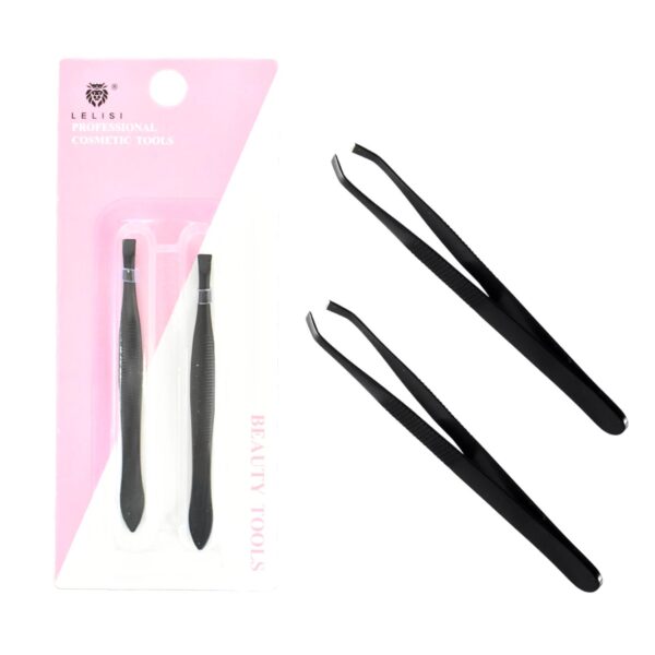 Duo De Pinzas Color Negro Y Plateado Lelisi Empaque Rosa Y Blanco
