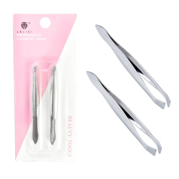 Duo De Pinzas Color Negro Y Plateado Lelisi Empaque Rosa Y Blanco - Imagen 2